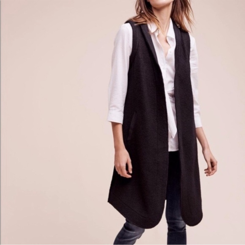 Anthropologie Black Sleeveless Open Front Wool Vest